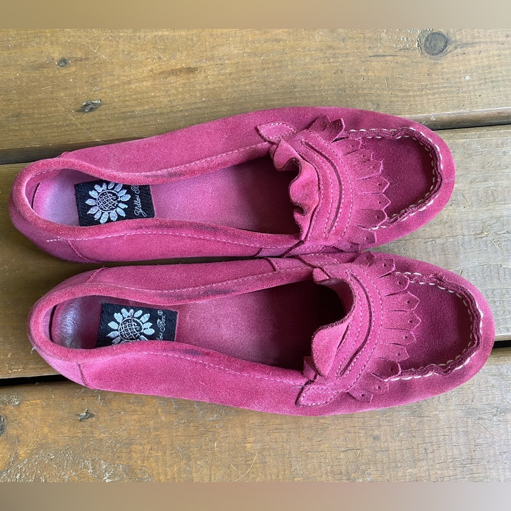 Yellow box suede flats, size 7
